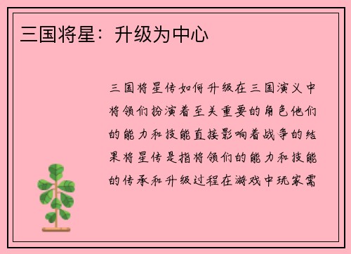 三国将星：升级为中心