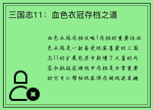 三国志11：血色衣冠存档之道